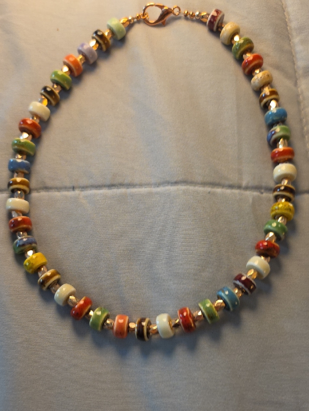 Multicolor Ceramic Bead Necklace with Gold Accents
